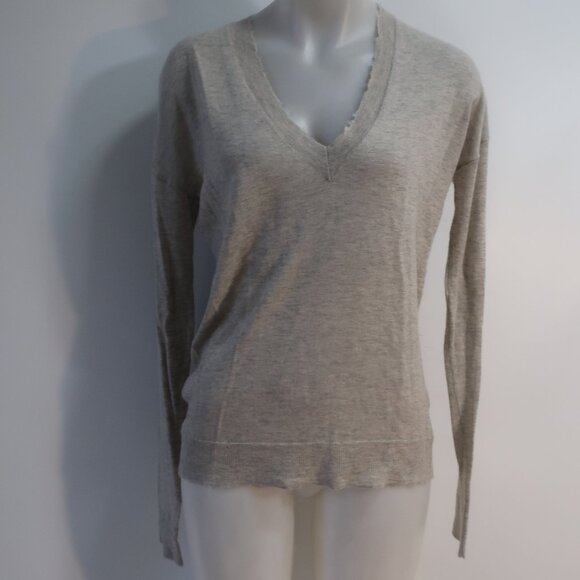 Womens Zadig & Voltaire Happy CP Grey Melange Pure Cashmere V-Neck Sweater M - Picture 2 of 12